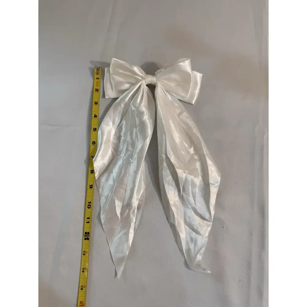 White Ribbon Bow Hair Clip Accessory